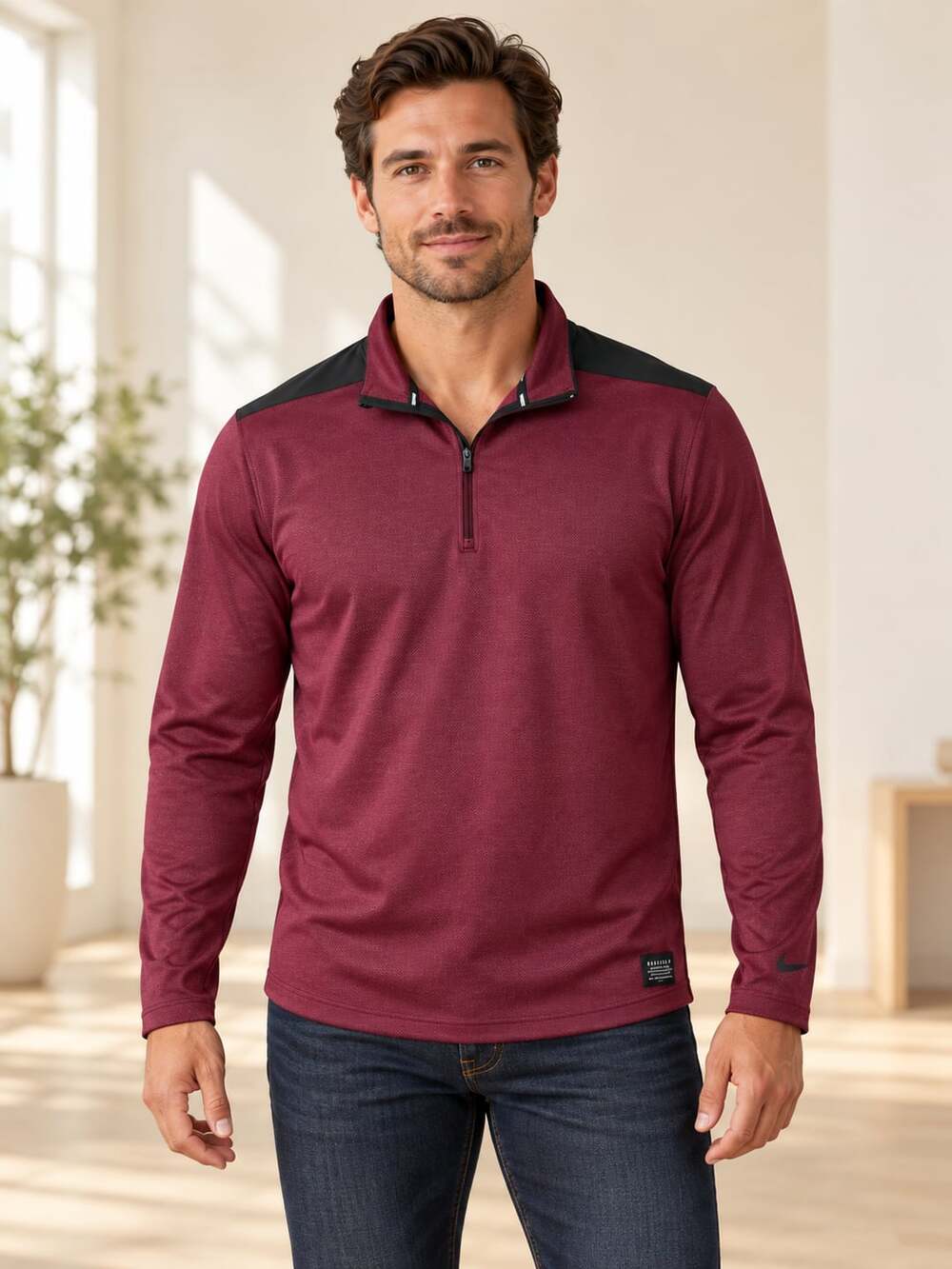 Nike Golf Dri-FIT Quarter Zip Pullover Men’s L Burgundy Black Performance